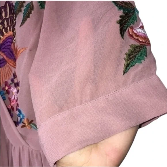 ASOS Wrap Dress With Embroidered Peacock & Flower Detail - Picture 10 of 13